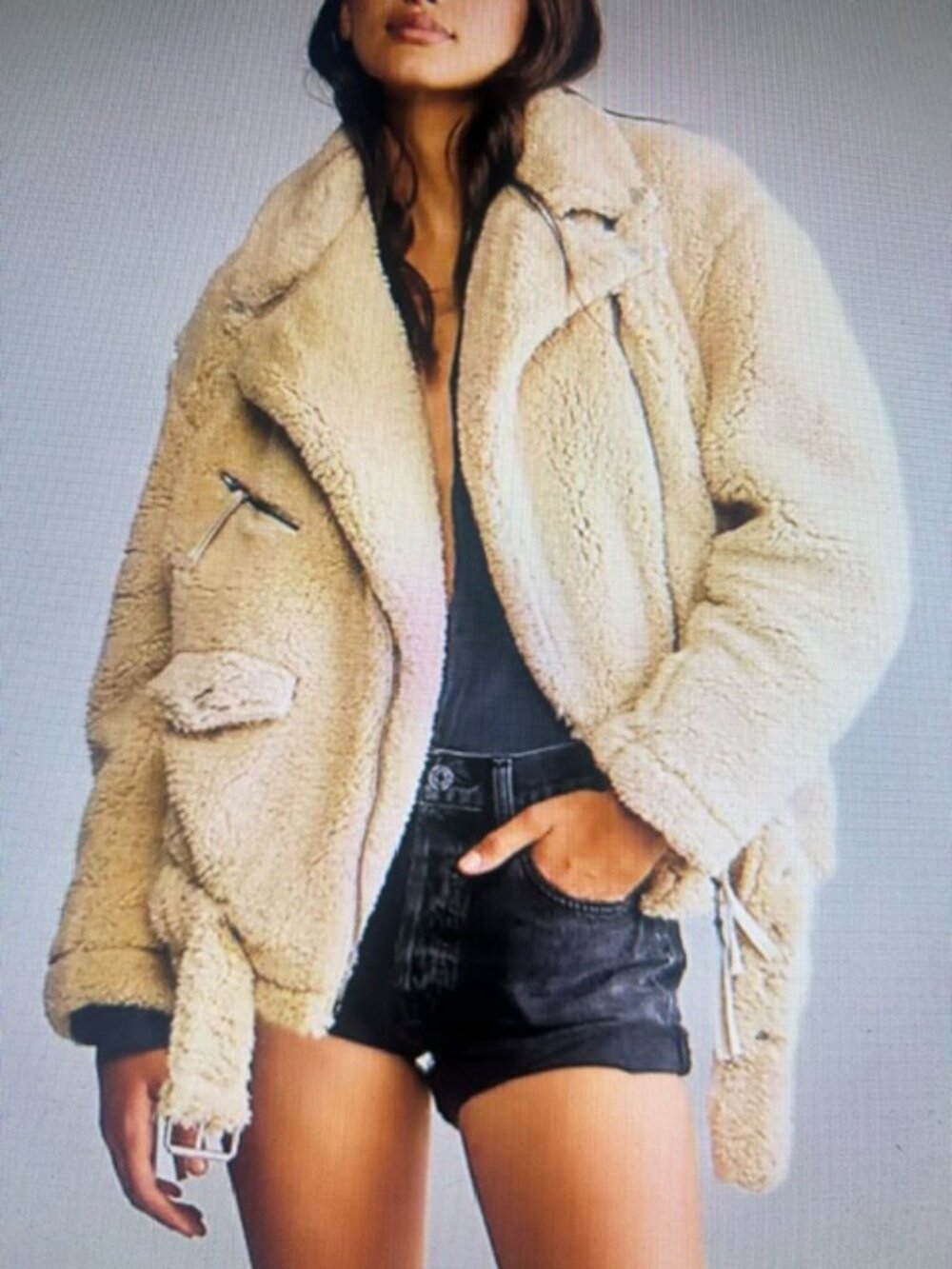 We The Free Free People So Cozy Cream Slouchy Sherpa Lined Zip Moto Jacket NWT